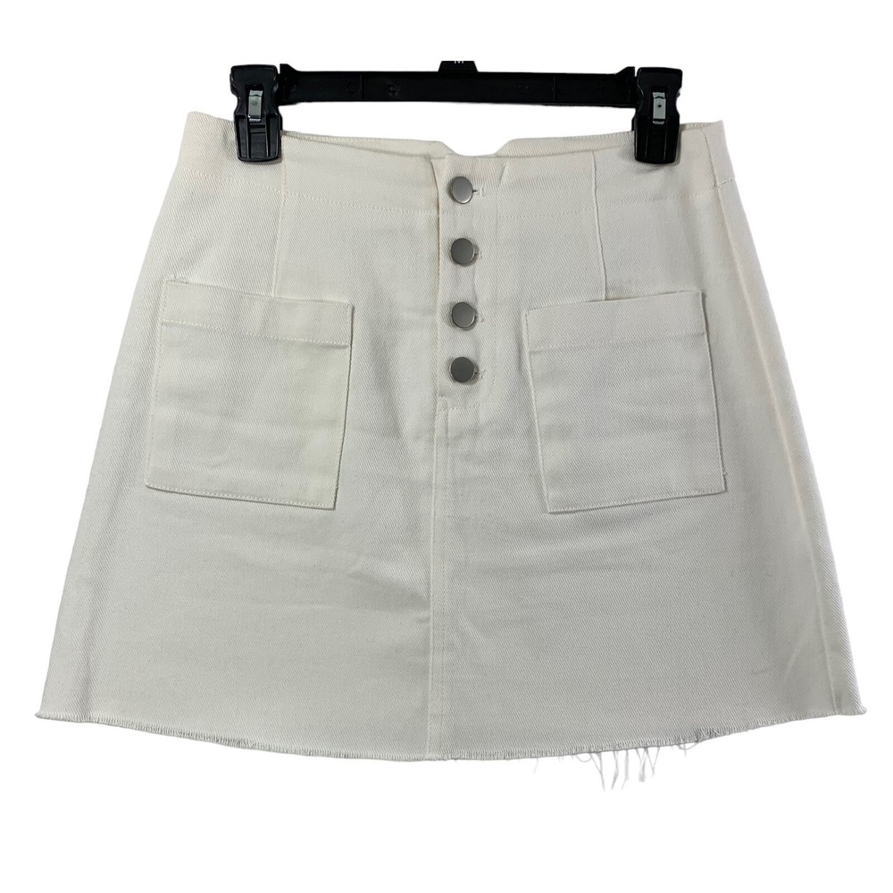 Altar'd State White Denim Skirt Womens Mediumโ Raw Hem Buttons Front Festival